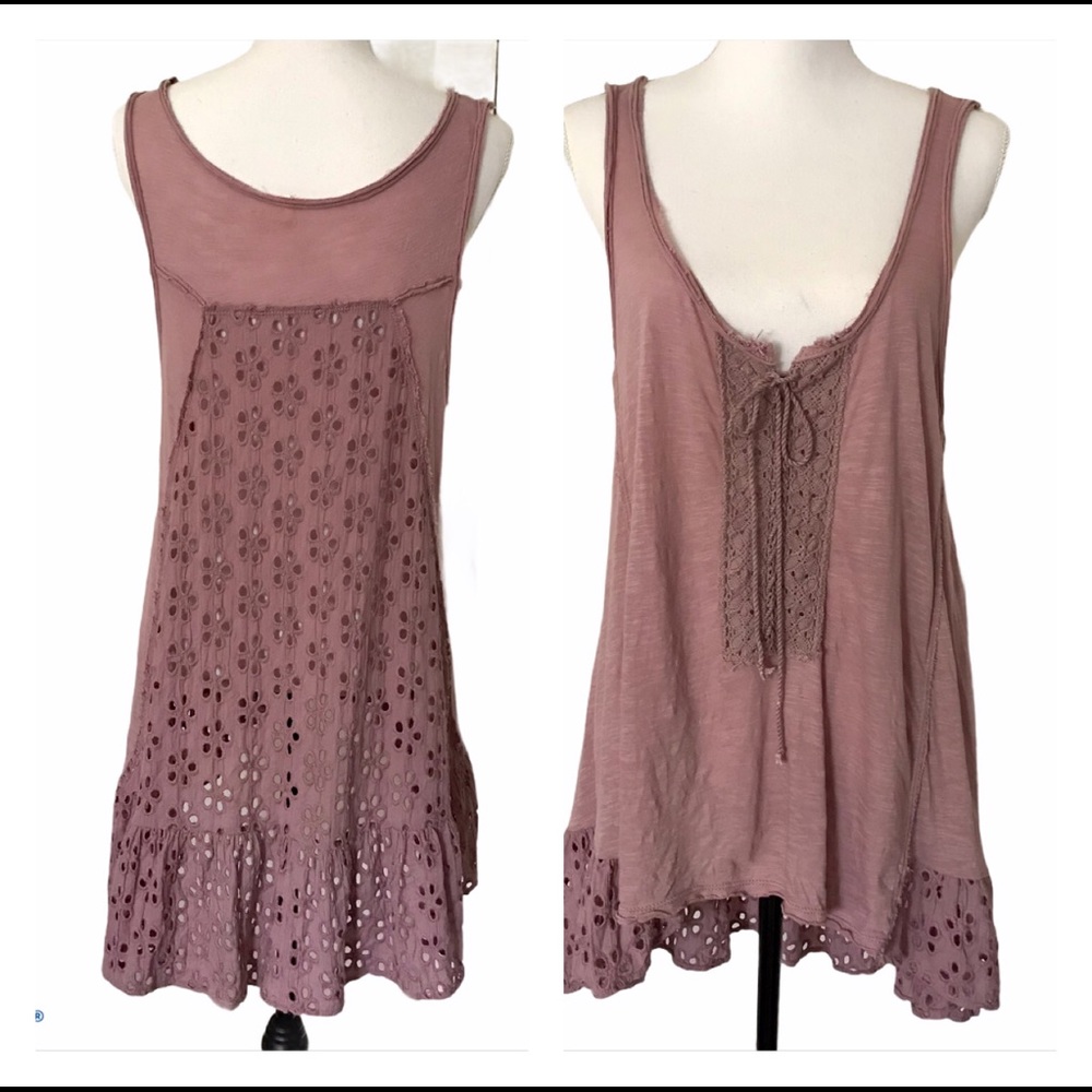 Free People Crochet Back Swing Ruffle Tank M NWOT
